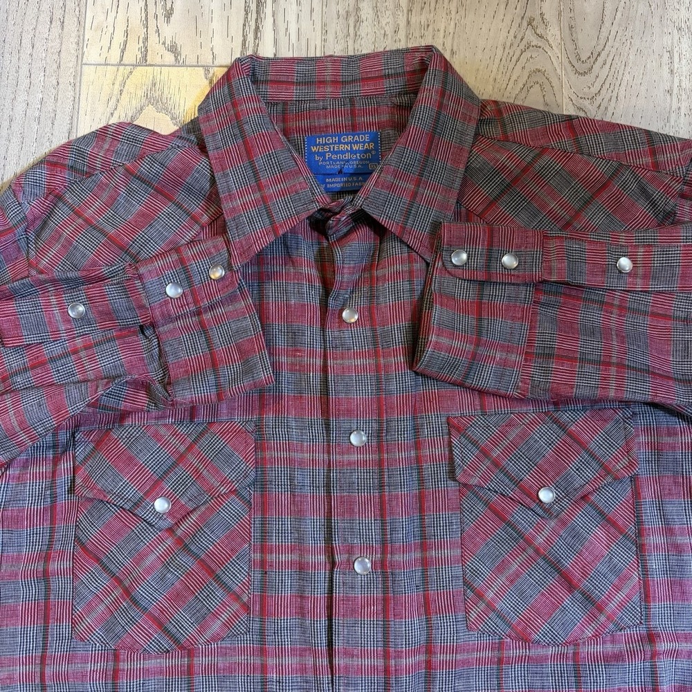 VINTAGE Pendleton High Grade Western Wear Shirt Wool Pearl Snap Men's XL Red